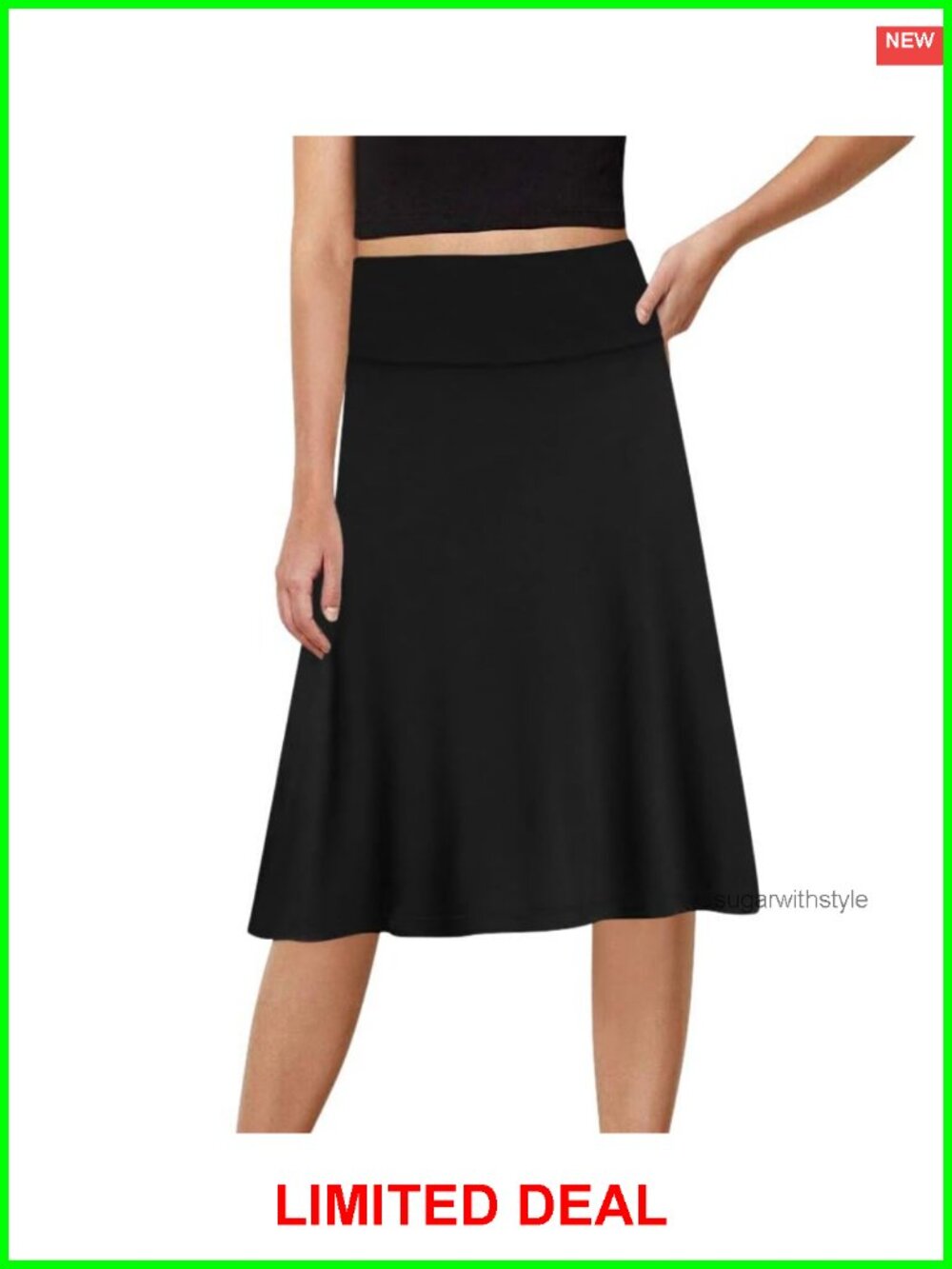 A-Line Midi Skirt High Rise Flared Hemline for Work or Casual